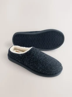 Navy Patterned Slippers