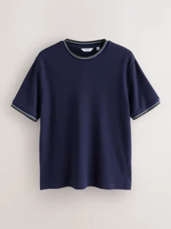 Navy Regular Fit & 100% Cotton Textured Tipped T-Shirt