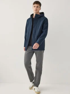 Navy Regular Fit Drytech Waterproof Hooded Coat with Taped Seams