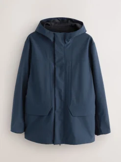Navy Regular Fit Drytech Waterproof Hooded Coat with Taped Seams