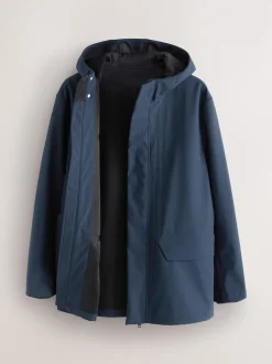 Navy Regular Fit Drytech Waterproof Hooded Coat with Taped Seams
