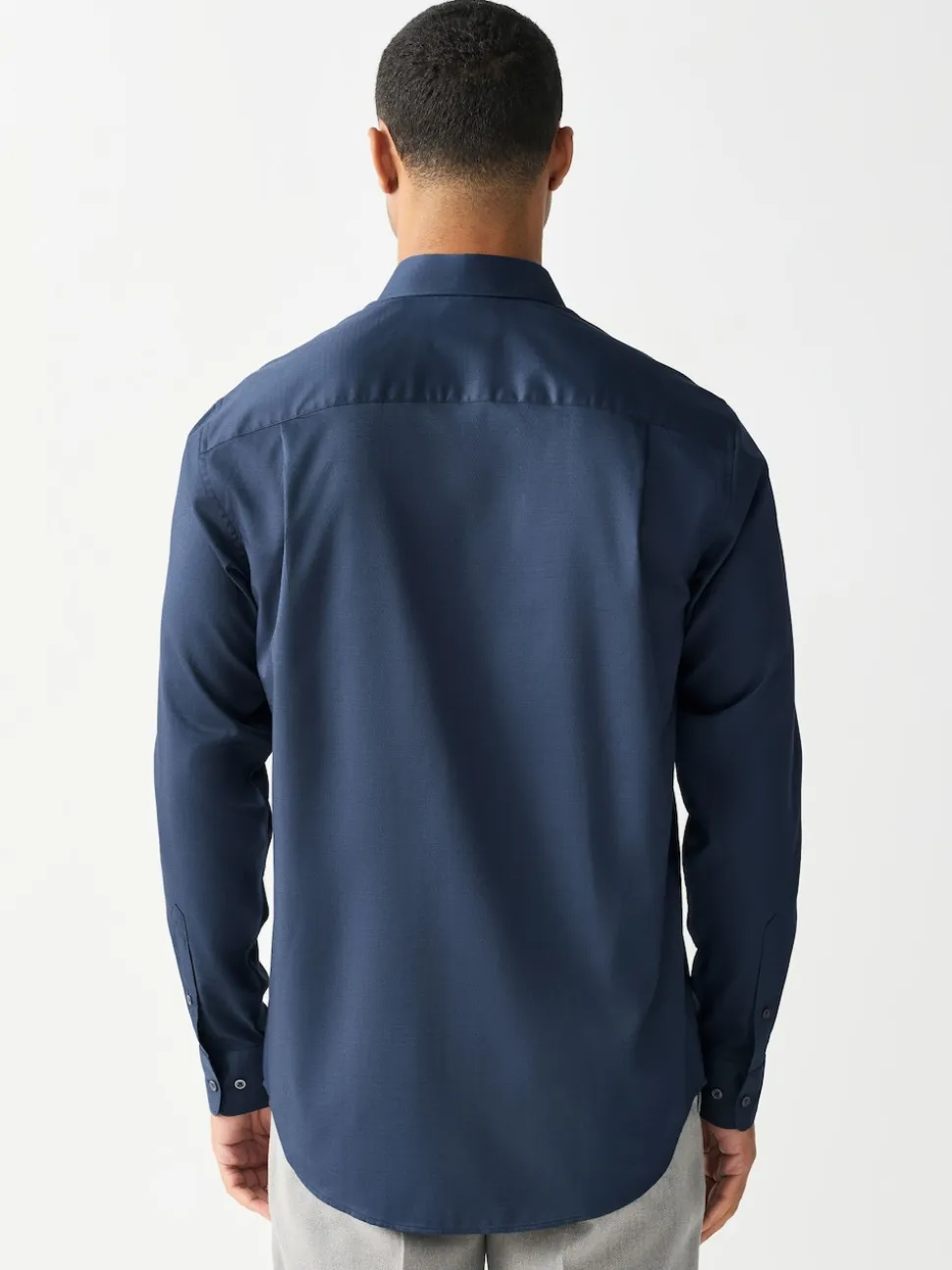Navy Regular Fit Easy Care Textured Single Cuff Smart Shirt