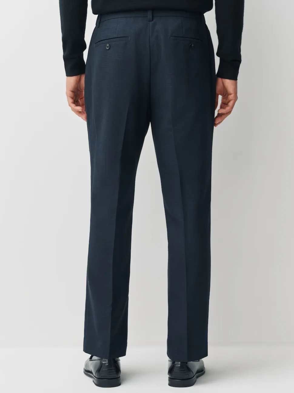 Navy Regular Fit Smart Textured Trousers With Stretch Waistband