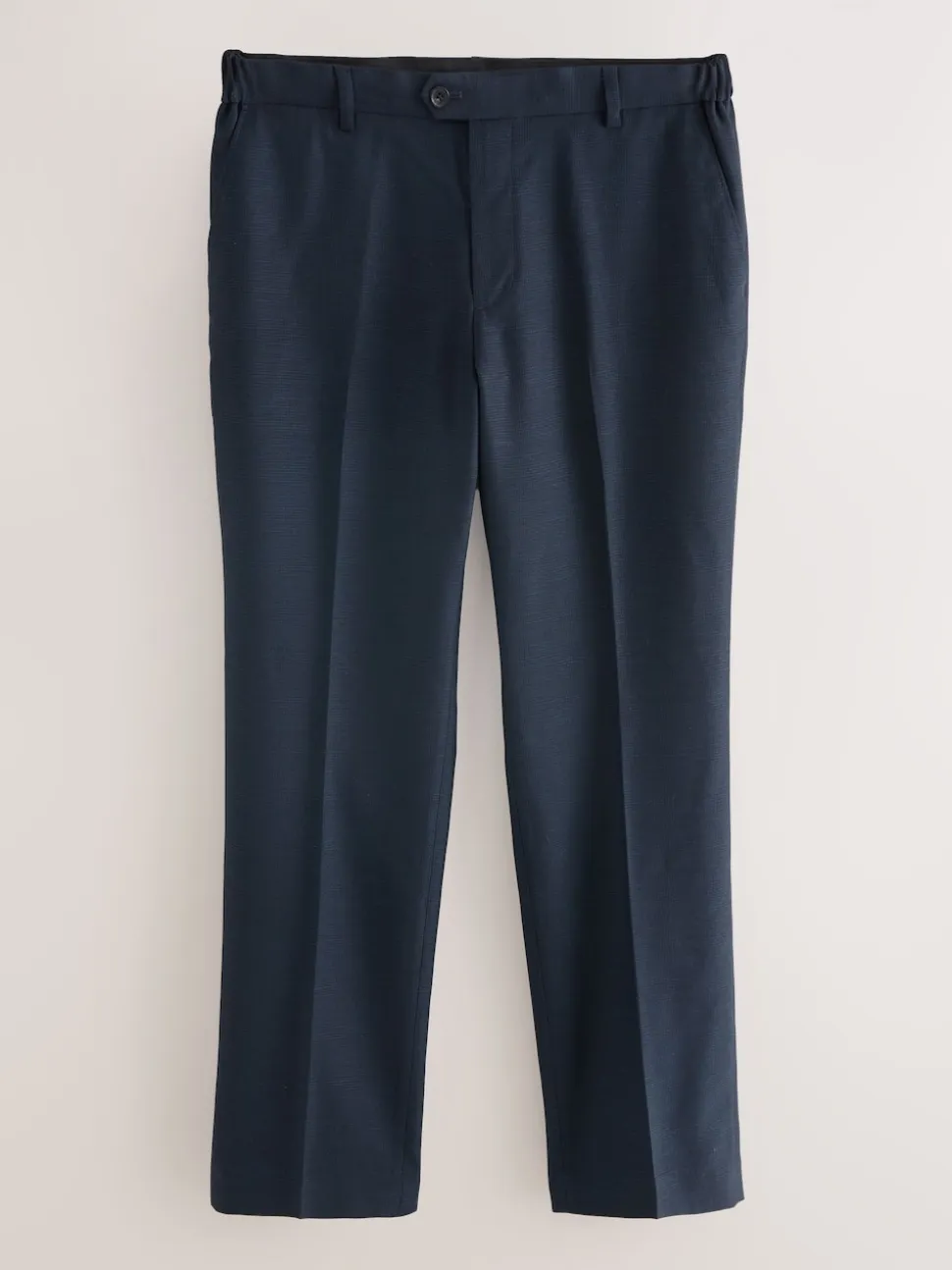 Navy Regular Fit Smart Textured Trousers With Stretch Waistband