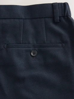 Navy Regular Fit Smart Textured Trousers With Stretch Waistband