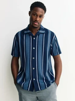 Navy Regular Fit Stripe Short Sleeve Jersey Shirt
