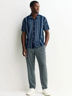 Navy Regular Fit Stripe Short Sleeve Jersey Shirt
