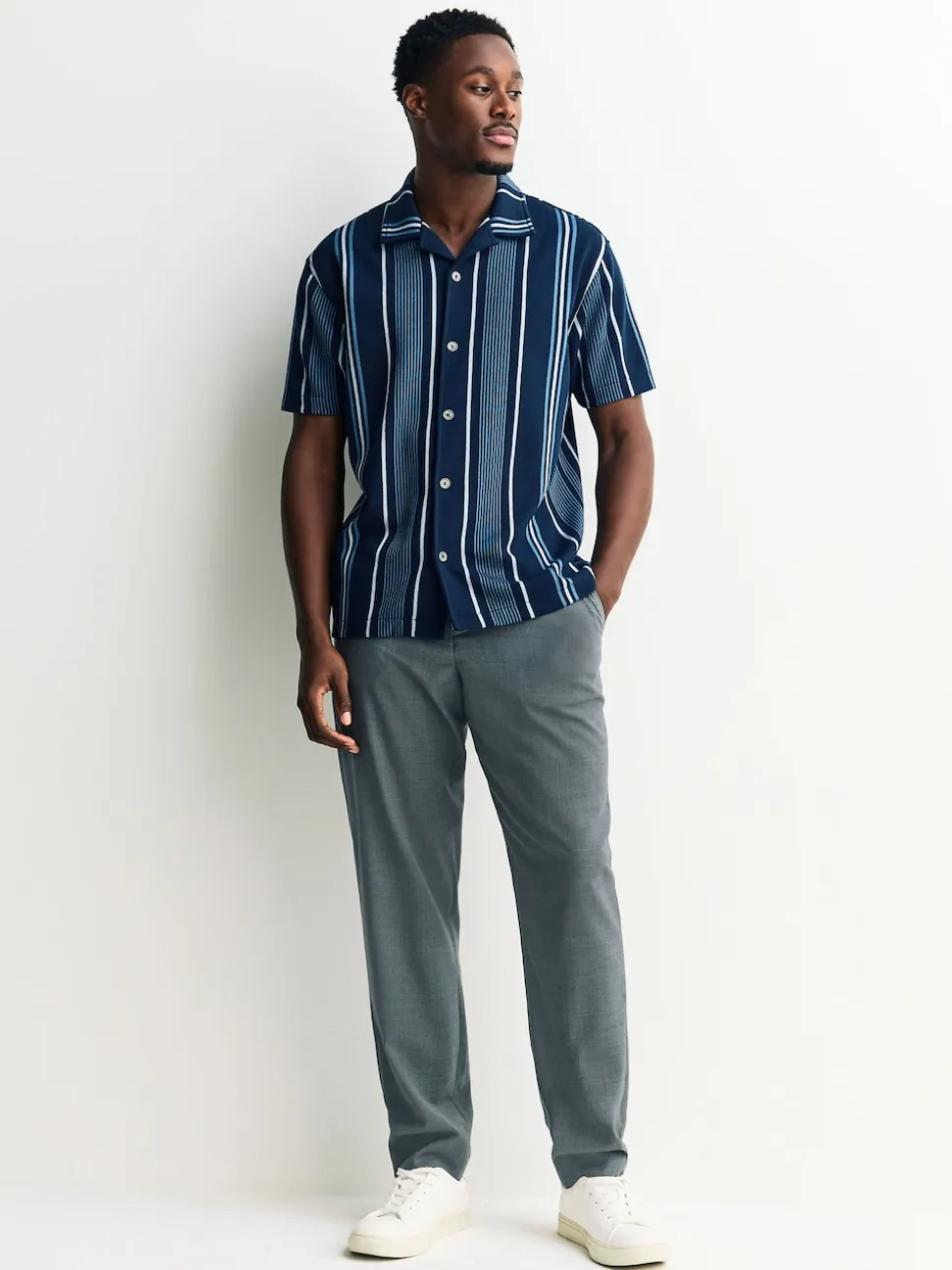 Navy Regular Fit Stripe Short Sleeve Jersey Shirt