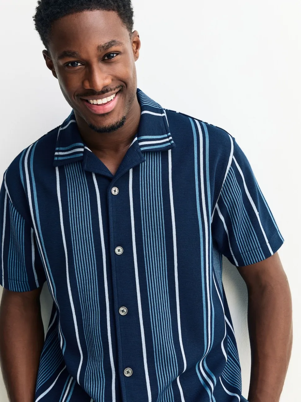Navy Regular Fit Stripe Short Sleeve Jersey Shirt
