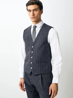 Navy Regular Fit Striped Suit Waistcoat
