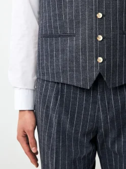 Navy Regular Fit Striped Suit Waistcoat