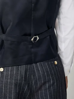 Navy Regular Fit Striped Suit Waistcoat