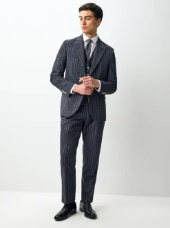 Navy Regular Fit Striped Suit Waistcoat