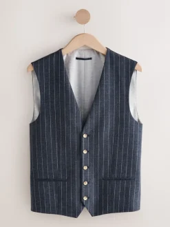 Navy Regular Fit Striped Suit Waistcoat