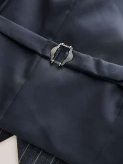 Navy Regular Fit Striped Suit Waistcoat