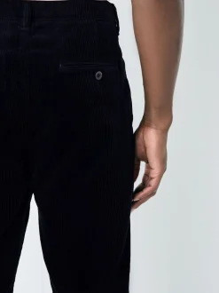 Navy Regular Tapered Fit Corduroy Single Pleated Trousers