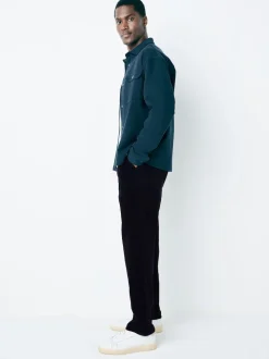 Navy Regular Tapered Fit Corduroy Single Pleated Trousers