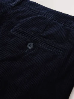 Navy Regular Tapered Fit Corduroy Single Pleated Trousers