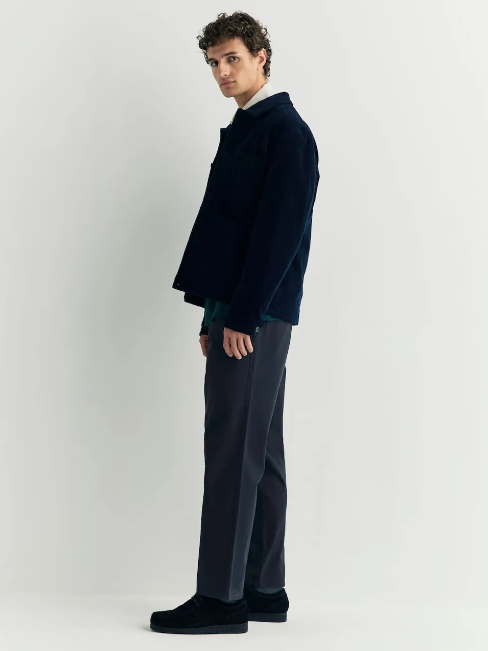 Navy Regular Tapered Fit Pleated Stretch Chinos Trousers With Elasticated Waist