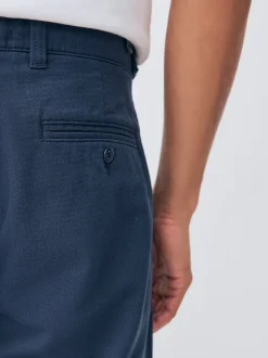 Navy Relaxed Tapered Fit Authentic Twin Pleated Textured Trousers