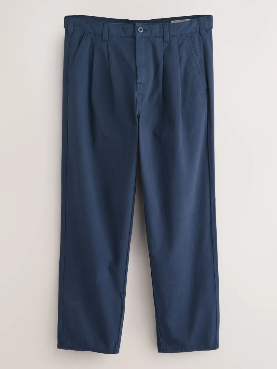 Navy Relaxed Tapered Fit Authentic Twin Pleated Textured Trousers