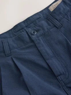 Navy Relaxed Tapered Fit Authentic Twin Pleated Textured Trousers