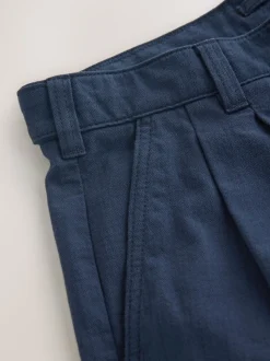 Navy Relaxed Tapered Fit Authentic Twin Pleated Textured Trousers
