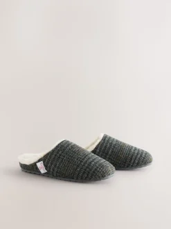 Navy Signature Harris Tweed Mule Slippers