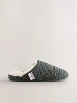 Navy Signature Harris Tweed Mule Slippers