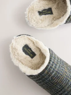Navy Signature Harris Tweed Mule Slippers