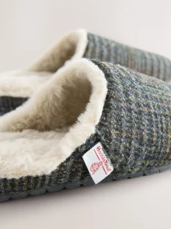 Navy Signature Harris Tweed Mule Slippers