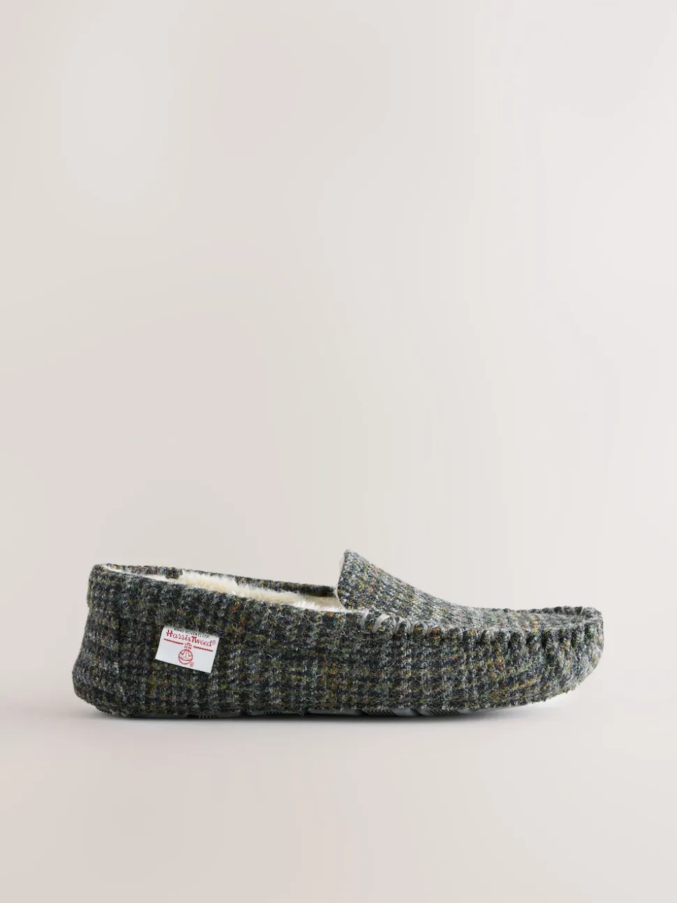 Navy Signature Harris Tweed Moccasin Slippers