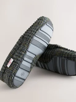 Navy Signature Harris Tweed Moccasin Slippers