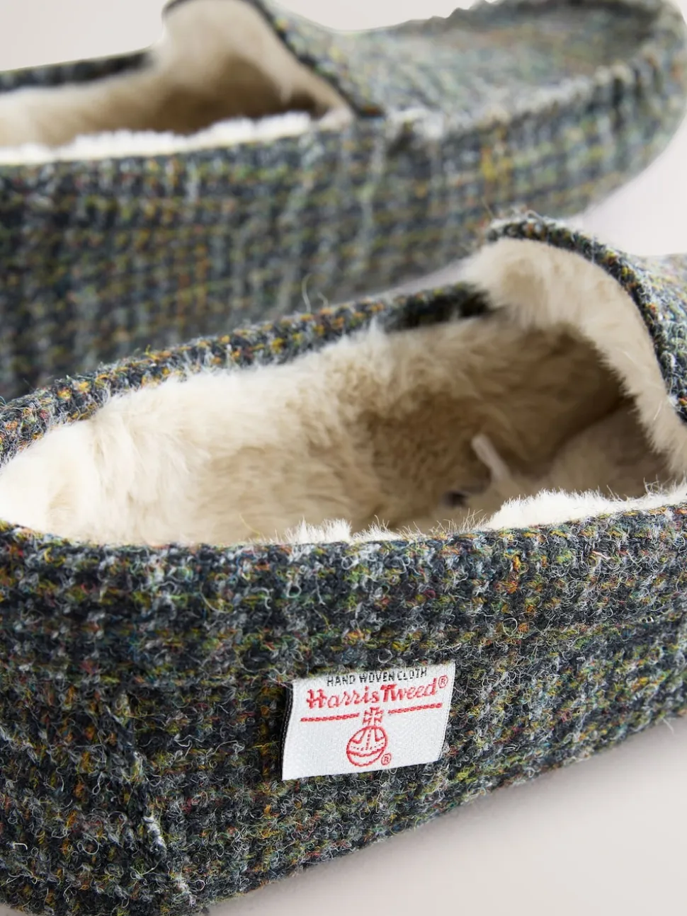 Navy Signature Harris Tweed Moccasin Slippers