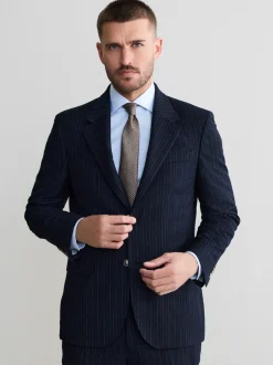 Navy Signature Stripe Empire Mills British 100% Wool Suit Jacket