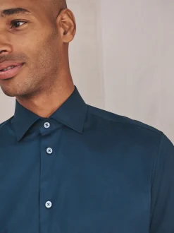 Navy Slim Fit Cotton Stretch Long Sleeve Formal Shirt