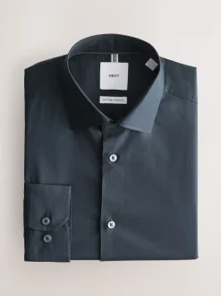 Navy Slim Fit Cotton Stretch Long Sleeve Formal Shirt