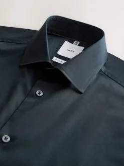 Navy Slim Fit Cotton Stretch Long Sleeve Formal Shirt