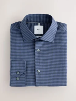 Navy Slim Fit Cotton Stretch Long Sleeve Formal Shirt