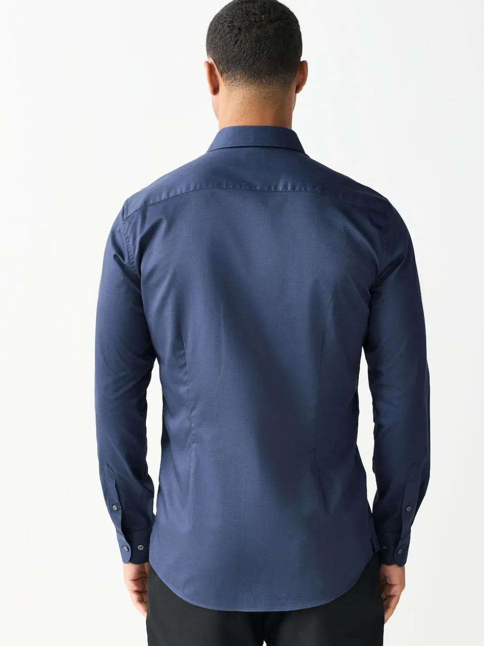 Navy Slim Fit Easy Care Textured Single Cuff Smart Shirt