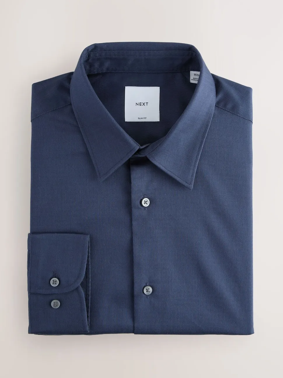 Navy Slim Fit Easy Care Textured Single Cuff Smart Shirt