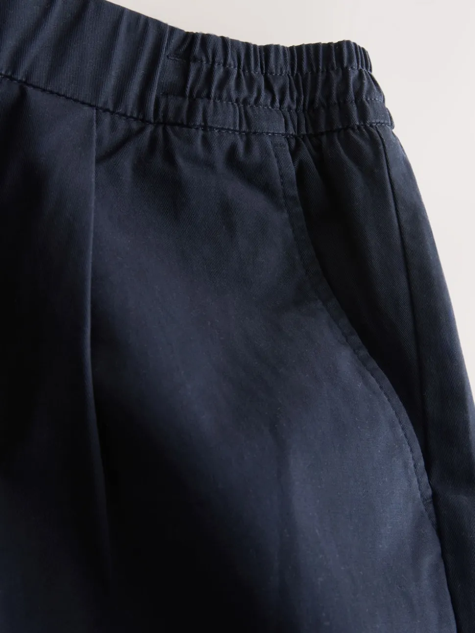 Navy Slim Fit Pleated Stretch Chinos Trousers With Elasticated Waist