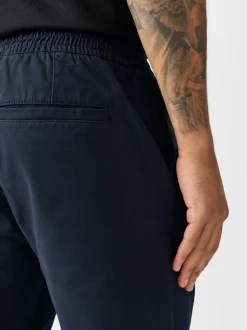 Navy Slim Fit Pleated Stretch Chinos Trousers With Elasticated Waist