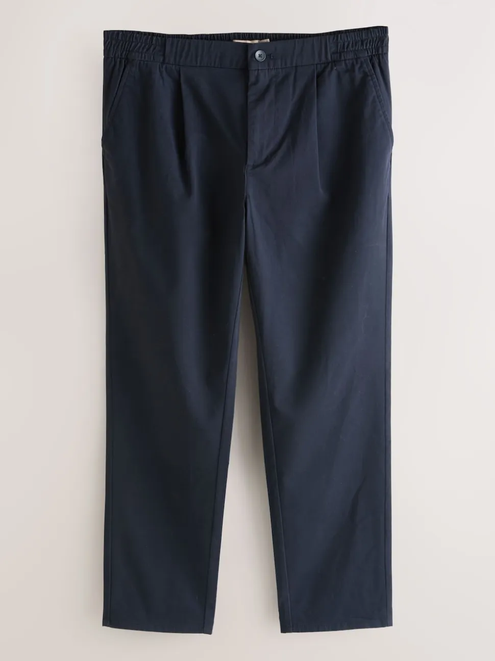 Navy Slim Fit Pleated Stretch Chinos Trousers With Elasticated Waist