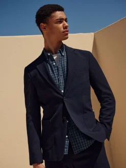 Navy Slim Fit Seersucker Texture Suit Jacket