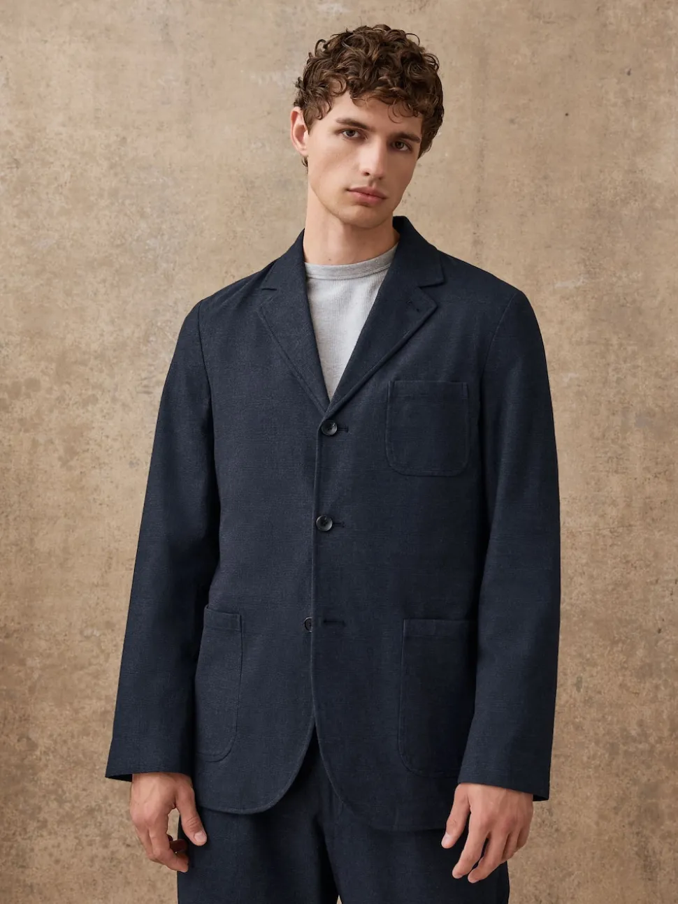 Navy Slim Fit Seersucker Stripe Suit Jacket