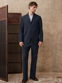 Navy Slim Fit Seersucker Stripe Suit Jacket
