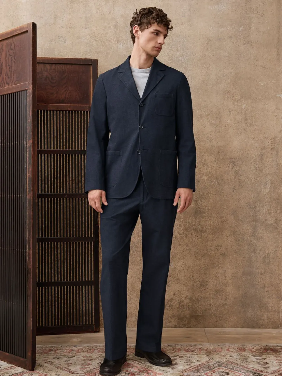Navy Slim Fit Seersucker Stripe Suit Jacket