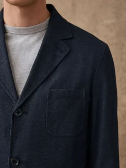 Navy Slim Fit Seersucker Stripe Suit Jacket