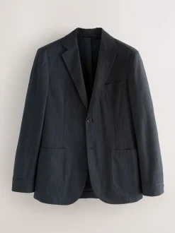 Navy Slim Fit Seersucker Stripe Suit Jacket